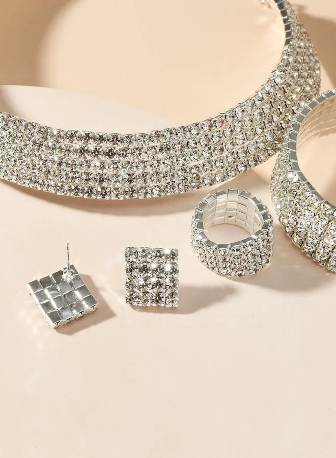 Take Two  Women Rhinestone Necklace With Bracelet And Ring With Earrings Set for Women | Best Price UAE